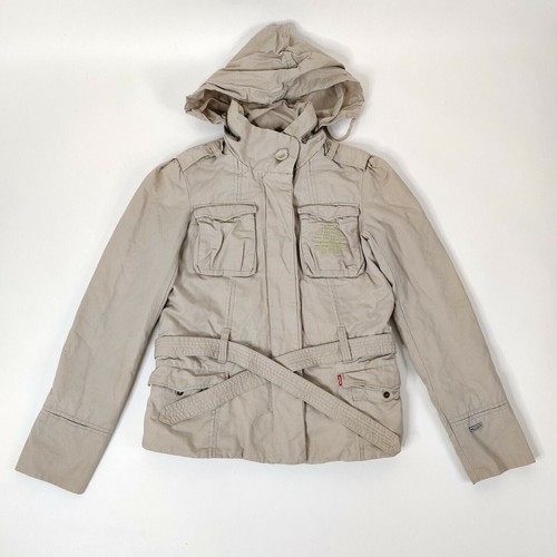 OFF WHITE Giacca cappotto parka Levi Strauss beige con cappuccio bianco cerniera corta taglia S