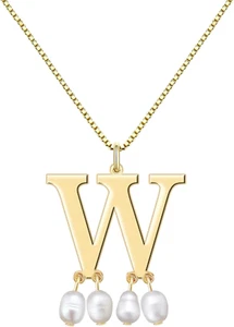 925 Sterling Silver Initial Necklaces for Women Teen Girls White Freshwater Pear - Picture 1 of 12
