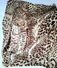 Vintage Silk Leopard Scarf Shawl Safari Bandana Animal Pattern Brown Hand Rolled