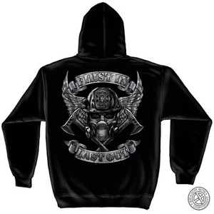 New CHROME FIREFIGHTER FIRST IN LAST OUT HOODIE SWEATSHIRT Steel Wings - Picture 1 of 2