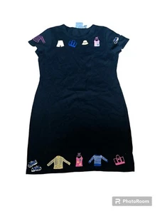 Abito Michael Simon Lite 100% cotone nero ricamato shopping taglia large - Foto 1 di 7