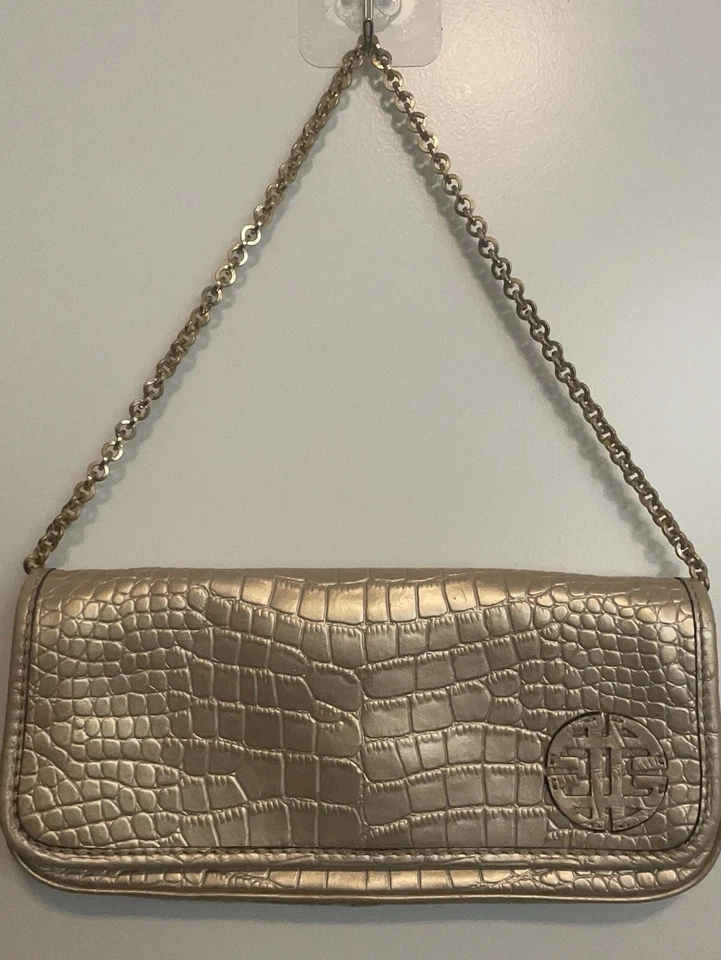 Bolso de Mano Antonio Melani Cuero Dorado Cocodrilo Repujado Talla Pequeña Foto 1 de 4