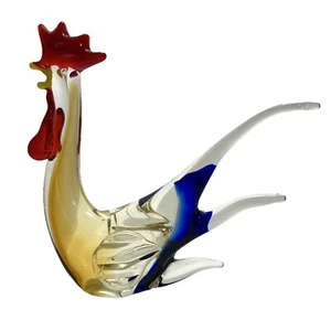 Vintage 1990s Art Glass Crowing Rooster Figurine - Hand Blown Unique Collectible - Picture 1 of 12