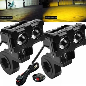 2x Yellow White LED Spot Light Motorcycle Headlight Hi/Lo Driving Fog Lamp ATV - Picture 1 of 11