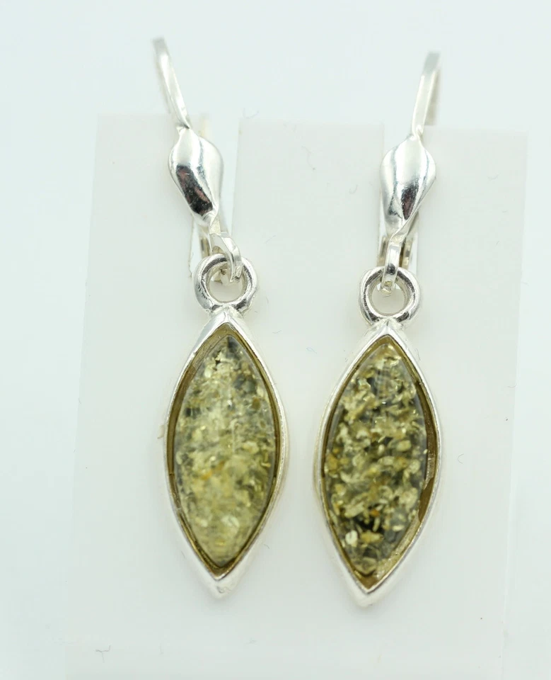 Nobile Ambra Orecchini Pendenti 925 Argento Vera Ambra Di Lituania Alto Nobile - Immagine 1 di 4