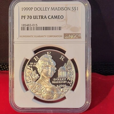 1999 P Dolley Madison Silver Dollar PF 70 Ultra Cameo NGC - Image 1 of 2