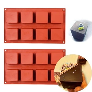 Large Square Silicone Molds, 2 Pack Cake Cubes Mould, 8-Cavity Candy Chocolat... - Picture 1 of 9