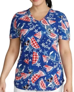 NWT Women's Disney Lilo and Stitch Scrub Top Shirt XS S M L XL Plus 2X 3X Summer - Picture 1 of 7