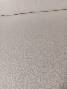 White Embossed Rose Semi Sheer Stretch Floral Fabric  60" - BTY - Picture 1 of 4