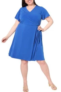 Susan Graver Liquid Knit Faux Wrap Dress Speedboat Blue - Picture 1 of 1