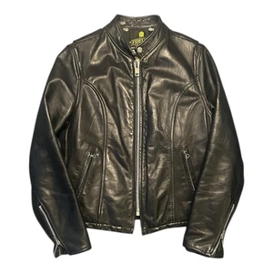 Vintage Leder Cafe Racer schwarz Biker Motorrad Bomber Talon Reißverschluss Damen 12 - Bild 1 von 4