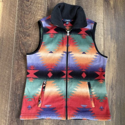Chaps Women’s Aztec Pattern Fleece Vest Southwestern Vtg Western Style Petite M - Image 1 of 4