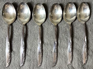 Set of 6 Oneida Wm A Rogers AA Brittany Rose Silver-Plated Soup Spoons 7" - Picture 1 of 4