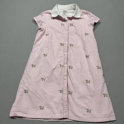 Gymboree Pink Striped Puppy Dog Bow Button Front Shirt Dress Girls Size 6 Golden - Image 1 of 4