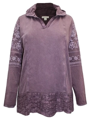 Coldwater Creek Top hooded plus size 14 16 18 20 22 24 Mauve lace embroidery - Image 1 of 4
