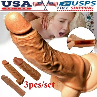 3 piezas Circunferencia de pene masculino-Amplificador-Potenciador-Pene-Extensión-Extensor-Funda-Manga Foto 1 de 4