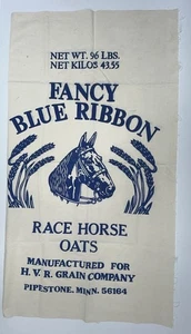 Vintage ausgefallenes blaues Band Rennpferd Hafer Futterbeutel Leinen unbenutzt unbestickt - Bild 1 von 10