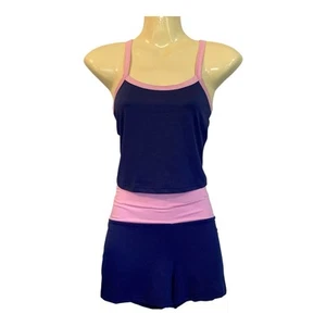 Elara. 2 Piece Crop Tank Top Shorts Sports Set Size S  8-10 Activewear Blue Pink - Picture 1 of 9