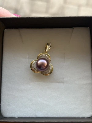 Colgante de perlas de agua dulce rosa/púrpura de 8-10 mm chapado en oro en plata de ley Foto 1 de 4