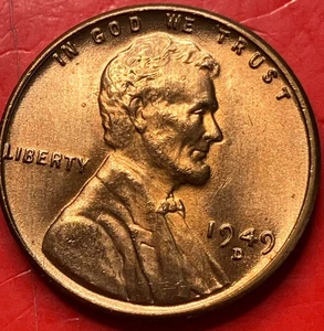 1949-D Lincoln Wheat Cent Penny GEM RED BU From an Original Bank Roll - Picture 1 of 9