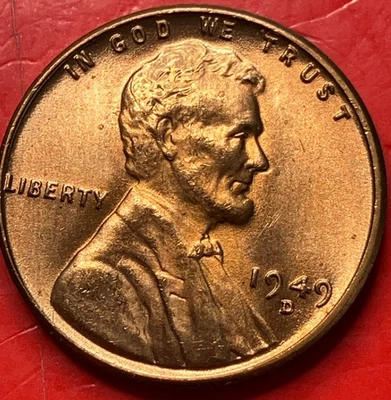 1949-D Lincoln Wheat Cent Penny GEM RED BU From an Original Bank Roll - Image 1 of 4
