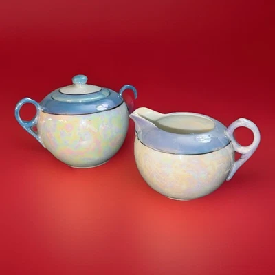 Crema y azucarero de colección con tapa - lustre porcelana azul y blanco - Japón - usado en excelente estado Foto 1 de 4