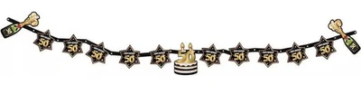 50th Birthday Party Garland 1pc (2.1 M Long) Black, Gold - Image 1 of 4