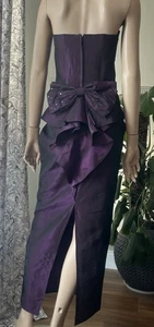 Vintage Jessica McClintock Gunne Sax Satin Plum Purple Pencil Dress Big Bow - Picture 1 of 12