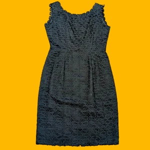 VTG HANDMADE RICRAC RIBBON LACE SHEATH 50s 60s wiggle pencil L corporate goth 2F - Picture 1 of 13