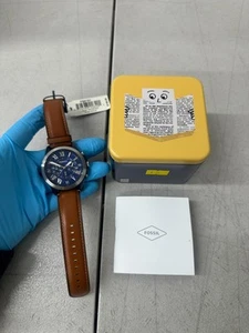 Fossil FS5151 Men's Grant Chronograph Blue Dial Brown Leather Band Watch 44mm - Picture 1 of 10