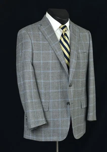 Hickey Freeman Current Gold Label Brushed Wool Sport Coat 46R Gray Plaid Jacket - Picture 1 of 9