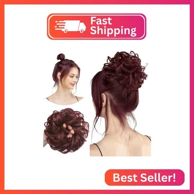 CJL HAIR Borgonha Grande Bagunçado Coque Peça de Cabelo Ondulado Encaracolado Scrunchies Sintético Chi - Imagem 1 de 2