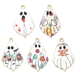 30pcs Enamel Ghost Charms White Ghost Spirit Mini Halloween Pendants for Jewelry - Picture 1 of 7