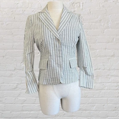 Blazer de algodón a rayas azul y blanco BCBG Maxazria talla XS NUEVO CON ETIQUETAS Foto 1 de 4