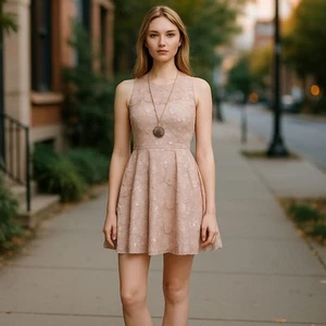 Eva Franco Anthropologie Pink Sequin Lace Dress 8 Fit & Flare Party Cocktail - Picture 1 of 13