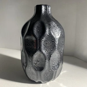 Mid Century Modern Style Honeycomb Black Speckled Ceramic Art Bud Vase - Picture 1 of 8