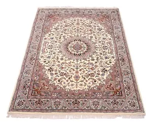 Oriental carpet hand knotted virgin wool Indo Isfahan 192x140 cm medallion beige New - Picture 1 of 10