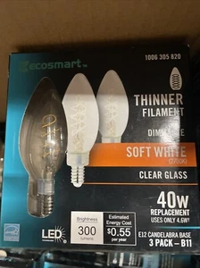 Ecosmart - 40-Watt B11 Dimmable E12 Candelabra Fine Bendy Filament LED Vintage - Picture 1 of 1
