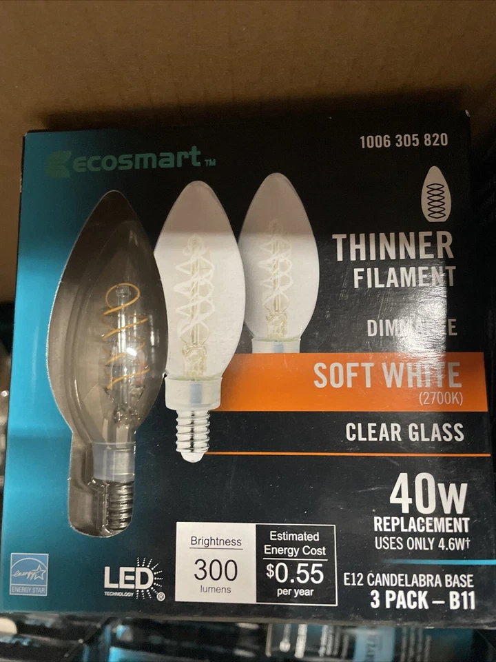 Ecosmart - 40-Watt B11 Dimmable E12 Candelabra Fine Bendy Filament LED Vintage - Image 1 of 1