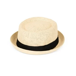 Porkpie de paja tejida para hombre con cinta negra - Imagen 1 de 2