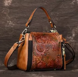 Bolso de Mano Bolso de Hombro de Cuero de Vaca Genuino de Colección en Grabado - Imagen 1 de 15