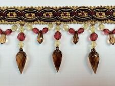 4" Lucite Crystal Beaded Tassel Fringe TF-32/33-7 Cranberry, Brown &Loden Green 