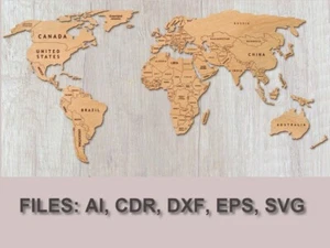 World Map Wood/Plastic/Metal DIY files for laser, plasma, water cut - Picture 1 of 2