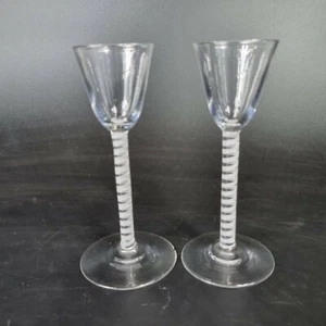 Vintage Pair 20th Century Wine Glasses With Opaque Twist Stems - Picture 1 of 12