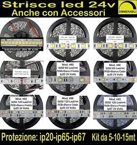 STRISCIA LED STRIP 24v 5-10-15mt Bianco Freddo, Caldo, RGB, RGBW RGBWW 24 volt - Foto 1 di 24