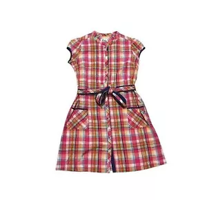 Vintage Lilly Pulitzer White Label Plaid Dress Girls Size 14- Belt- Lightweight - Picture 1 of 6