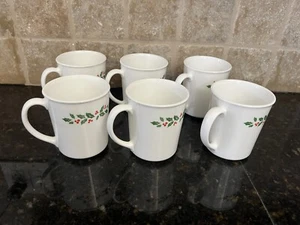 Set Of 6 Corelle Corning Ware Christmas Holly White Tea Coffee Cups - Picture 1 of 4