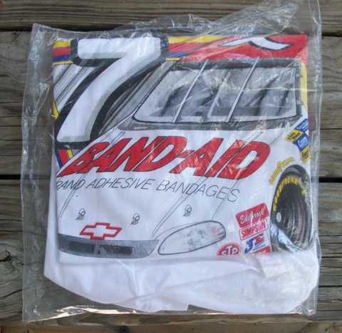 NASCAR Michael Waltrip #7 Band Aid Bandages Racing T-Shirt L Johnson & Johnson Cover