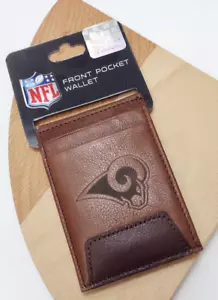 Los Angeles Rams Men's Leather Wallet - Brown Front Pocket Wallet - NFL Rams - Picture 1 of 15