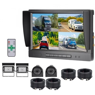 9" Quad DVR Monitor 4x 1080P 4PIN AHD Front/Sides/Rear View Camera Kit For Truck - Image 1 of 4